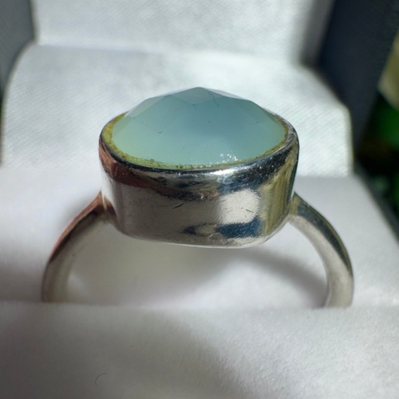 Sterling Silver Light Blue Green Teardrop Gemstone Ring Solid 925 Sterling Silve - Picture 14 of 15